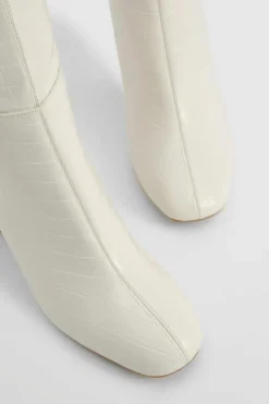 Over The Knee Boots|Knee High Boots*boohoo Croc Heeled Knee High Boot white