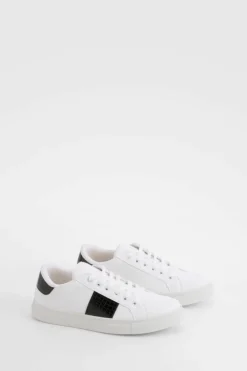 Trainers*boohoo Croc Panel Flat Trainers black