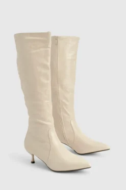 Over The Knee Boots|Knee High Boots*boohoo Croc Pointed Knee High Boot nude