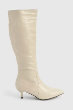 Over The Knee Boots|Knee High Boots*boohoo Croc Pointed Knee High Boot nude
