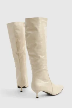 Over The Knee Boots|Knee High Boots*boohoo Croc Pointed Knee High Boot nude