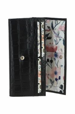 Handbags*Ashwood Leather Croc Print 7 Card RFID Large Real Leather Purse Black