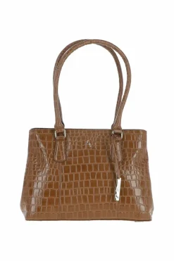Shoulder Bags*Ashwood Leather Croc Print Real Leather Two Section With Mid Purse Bag Tan