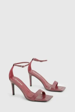 Heels*boohoo Croc Square Toe Mid Stiletto Heels burgundy