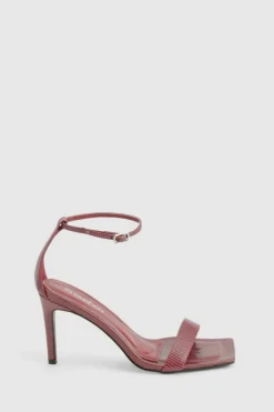 Heels*boohoo Croc Square Toe Mid Stiletto Heels burgundy