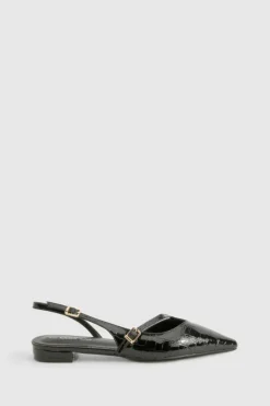 Flats*boohoo Croc Strap Detail Pointed Flats black