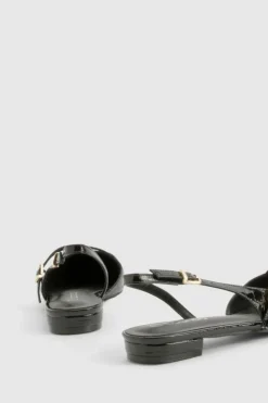 Flats*boohoo Croc Strap Detail Pointed Flats black