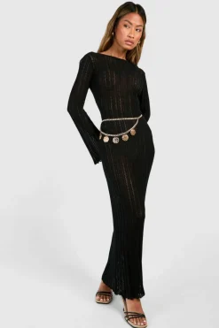 Jumper Dresses|Jumper Dresses*boohoo Crochet Flare Sleeve Scoop Back Knitted Dress black