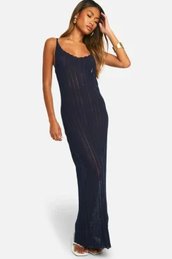 Jumper Dresses|Jumper Dresses*boohoo Crochet Ladder Cowl Neck Knitted Maxi Dress navy