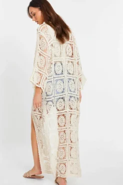 Cardigans*Quiz Crochet Maxi Cardigan Stone