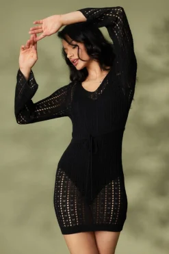Jumper Dresses|Jumper Dresses*Quiz Crochet Mini Dress Black