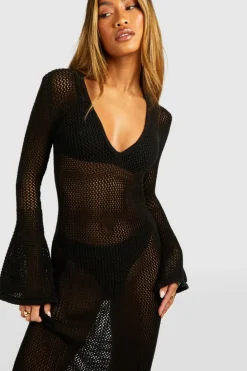 Jumper Dresses|Jumper Dresses*boohoo Crochet V Neck Maxi Dress black