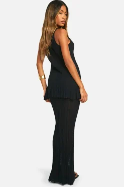 Cardigans*boohoo Crochet Waistcoat And Maxi Skirt Knitted Set black