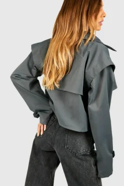 Up To 80% Off Winter Warmers|Trench Coats*boohoo Crop Trench Coat grey