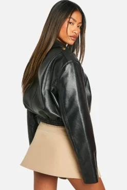 Up To 80% Off Winter Warmers|Bomber Jackets*boohoo Cropped Faux Leather Bomber Jacket black
