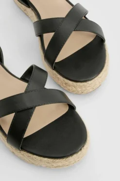 Sandals*boohoo Cross Over Flatform Espadrille Sandals black