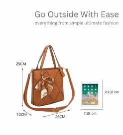 Shoulder Bags|Handbags*Kitise Cross Pattern PU Leather Tote Handbag Shoulder Bag With Scarf Charm Black