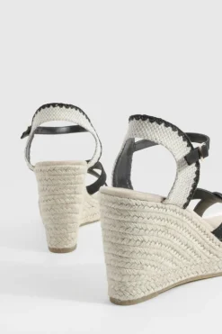 Wedges|Trainers*boohoo Crossover 2 Part Topstitch Detail Wedges black