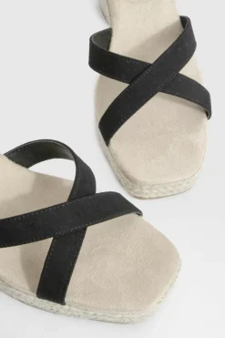 Wedges|Trainers*boohoo Crossover 2 Part Topstitch Detail Wedges black