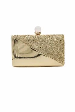 Clutch Bags*Kitise Crystail Clasp Half Shiny Glitter Evening Clutch Bag Gold