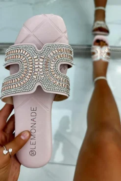 Sandals*Love Lemonade Crystal Aurora Sliders Pink