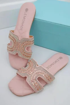 Sandals*Love Lemonade Crystal Aurora Sliders Pink