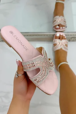 Sandals*Love Lemonade Crystal Aurora Sliders Pink