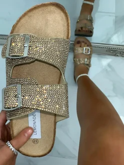 Sandals*Love Lemonade Crystal Blaze Sliders Rose Gold