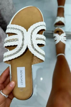 Sandals*Love Lemonade Crystal Boho Plait Sliders White