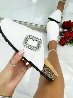 Flats*Love Lemonade Crystal Buckle Clogs White