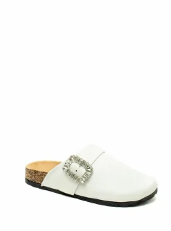 Flats*Love Lemonade Crystal Buckle Clogs White
