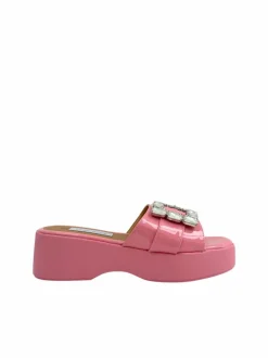 Sandals*Love Lemonade Crystal Chunky Buckle Platform Sliders Pink