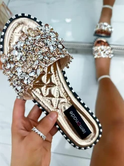 Sandals*Love Lemonade Crystal Clustered Sliders Rose Gold
