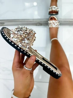 Sandals*Love Lemonade Crystal Clustered Sliders Rose Gold