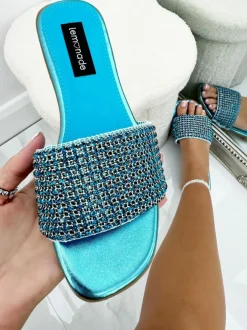 Sandals*Love Lemonade Crystal Couture Sliders Turquoise