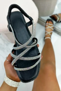 Sandals*Love Lemonade Crystal Criss Cross Stretch Sandals Black
