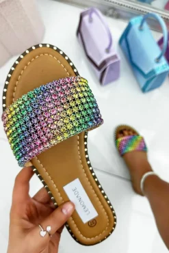 Sandals*Love Lemonade Crystal Deluxe Couture Sliders Multi