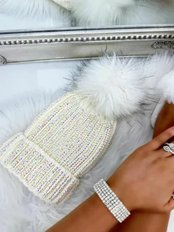 Hats & Gloves|Hats & Gloves*Love Lemonade Crystal Deluxe Faux Fur Bobble Hat Cream
