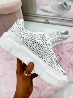 Trainers*Love Lemonade Crystal Denim Chunky Sole Trainers White