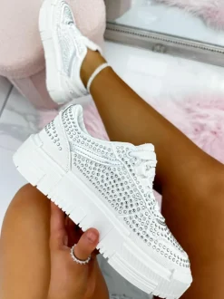 Trainers*Love Lemonade Crystal Denim Chunky Sole Trainers White