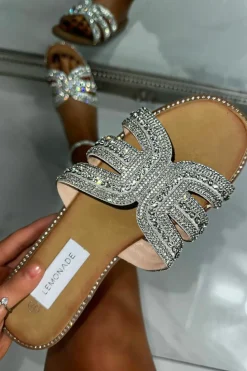 Sandals*Love Lemonade Crystal Diva Cut Out Sliders Silver