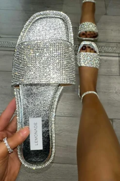 Sandals*Love Lemonade Crystal Dream Sliders Silver