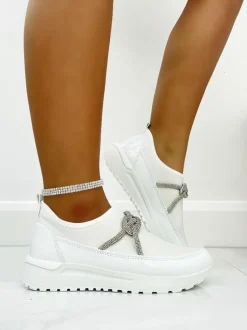 Trainers*Love Lemonade Crystal Embellished Slip On Wedge Trainers White