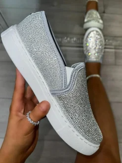 Trainers*Love Lemonade Crystal Envy Slip On Trainers Silver