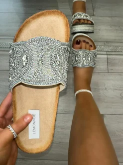 Sandals*Love Lemonade Crystal Eternity Sliders Silver