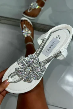 Sandals*Love Lemonade Crystal Flower Sandals White