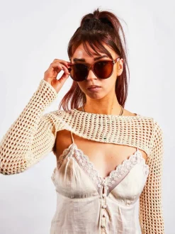Sunglasses*SVNX Crystal Frame Plastic Round Sunglasses Brown
