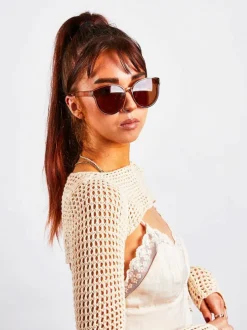 Sunglasses*SVNX Crystal Frame Plastic Round Sunglasses Brown