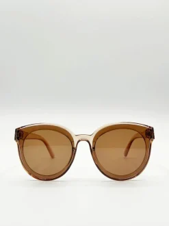 Sunglasses*SVNX Crystal Frame Plastic Round Sunglasses Brown