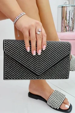 Clutch Bags*Love Lemonade Crystal Glam Envelope Clutch Bag Black